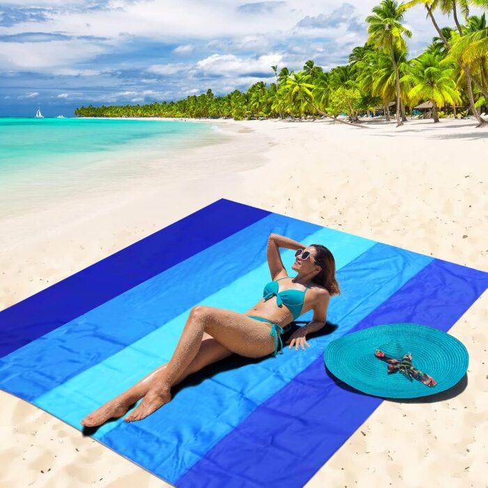 Beach Blanket Waterproof Sandproof Beach Mat 79" X 83" /10'x9'for 2-8 Adults Quick Drying Outdoor Picnic Mat Beach Accessories for Travel, Camping, Hiking - Image 5
