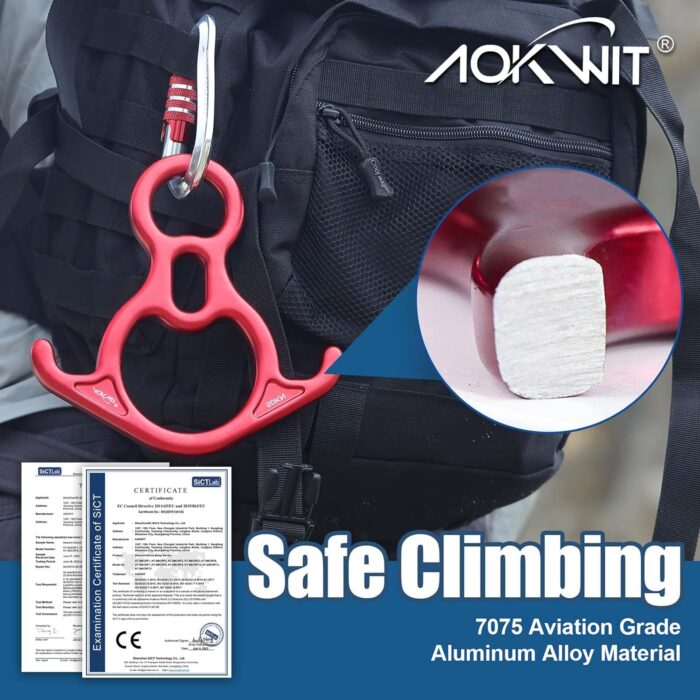 50KN Rescue Figure, 8 Descender Large Bent-Ear Belaying and Rappelling Gear Belay Device Climbing for Rock Climbing Peak Rescue 7075 Aluminum Alloy - Image 5