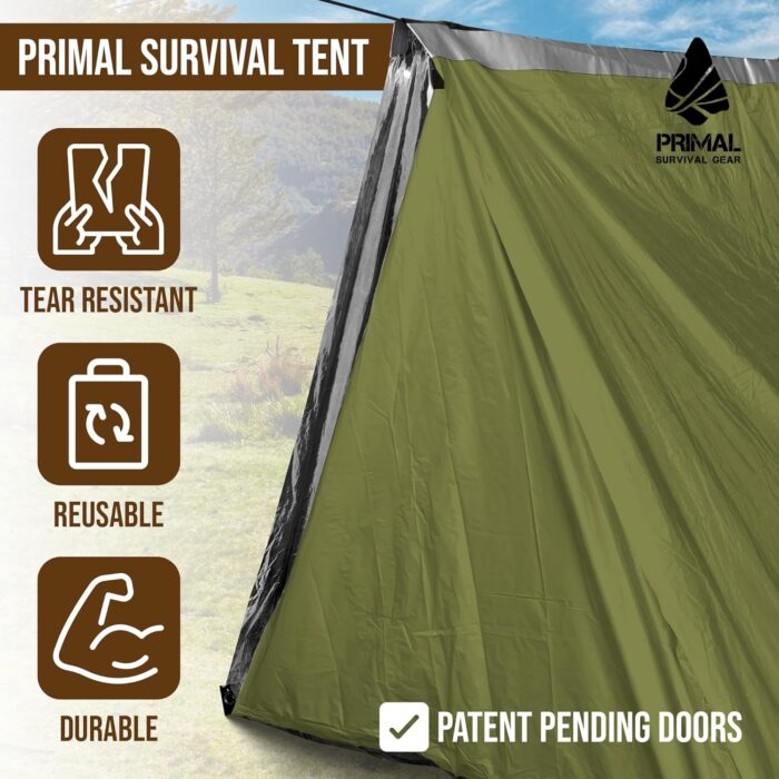 Orange Polyester Survival Tent with Doors - Compact, Durable, All-Season Shelter for Camping, Hiking, and Emergency Preparedness - Image 2