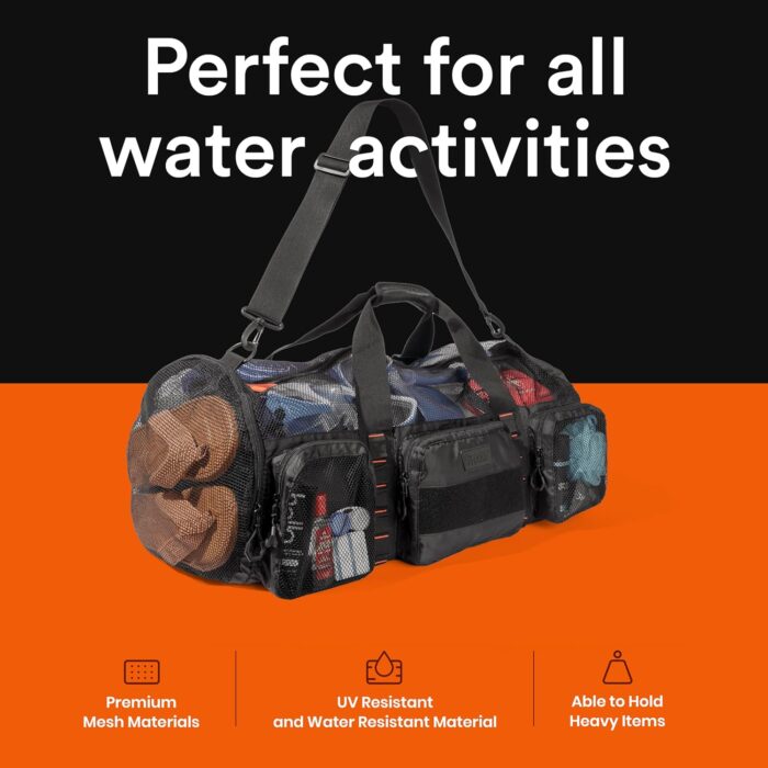 Fitdom 90L Large Mesh Duffle Bag for Scuba Dive or Snorkel Equipment. Best for Water Sports & Beach Activities like Swimming, Diving & Snorkeling. Perfect for Travel, Storage Swim Gym Gears & Balls - Image 6