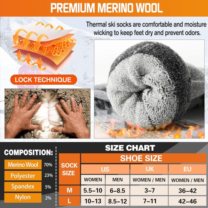 3 Pairs Merino Wool Ski Socks for Womens Mens Thermal Winter Warm Thick Knee High Socks for Skiing Snowboarding - Image 5