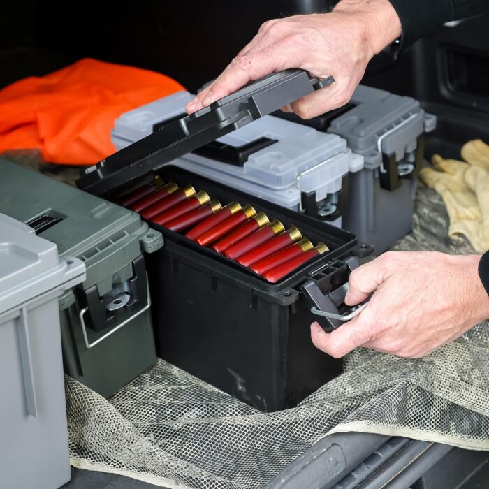 Sheffield 12629 Ammo Storage Box, Stackable .30 Cal Field Boxes, Water and Dust Resistant, Lockable Storage Box with Handle, Secures Hunting Gear, Supplies, and Bullets, Made in USA, Black, 1-Pack - Image 9