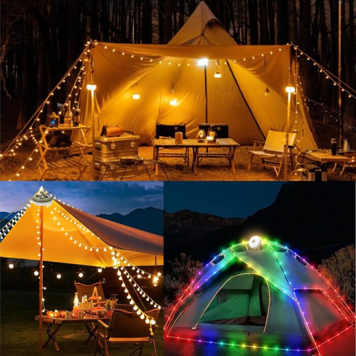 Camping String Lights,Camping Essentials Gear 32.8FT Lamp Lights Waterproof, 4 in 1 Outdoor String Lights with 8 Modes for Awn Tent Yard Garden Hiking Travel Decoration and Holiday Christmas Gift - Image 2