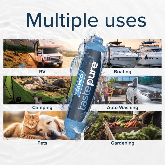 Camco Tastepure RV Water Filter - New & Advanced RV Inline Water Filter with Flexible Hose Protector - GAC & KDF Filtration - Made in USA - Camping Essentials for Fresh Drinking Water (40043) - Image 8