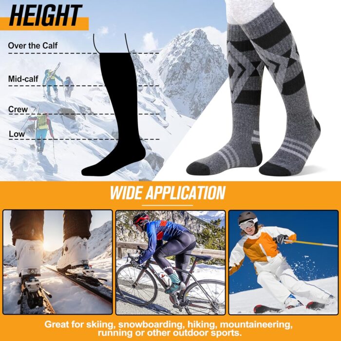 3 Pairs Merino Wool Ski Socks for Womens Mens Thermal Winter Warm Thick Knee High Socks for Skiing Snowboarding - Image 6