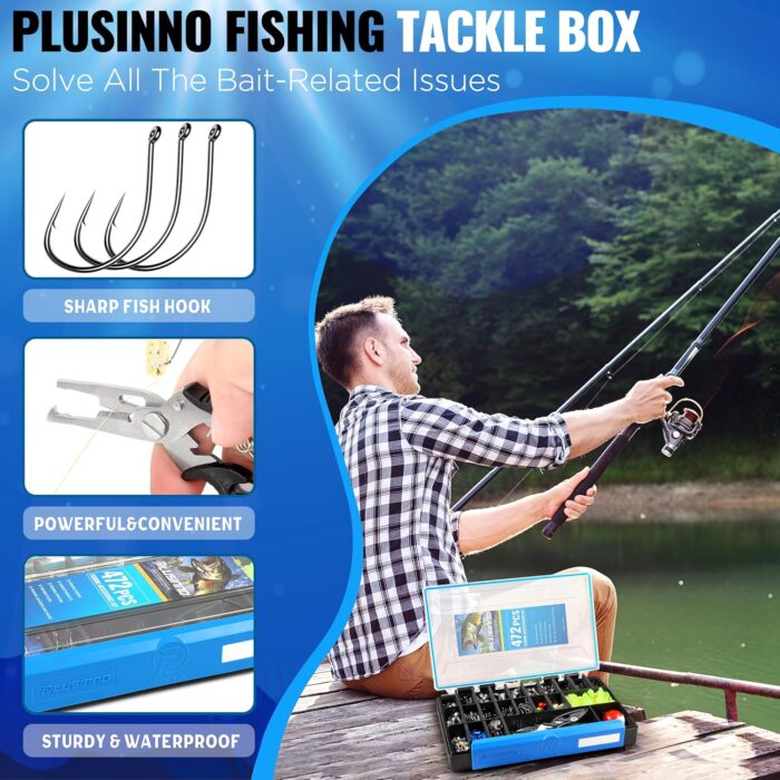 472PCS Fishing Accessories Kit, Waterproof Tackle Box with Tackle Included, Fishing Gifts for Men Included Hooks, Weights, Pliers,Fishing Gear and Equipment for Bass Trout - Image 7