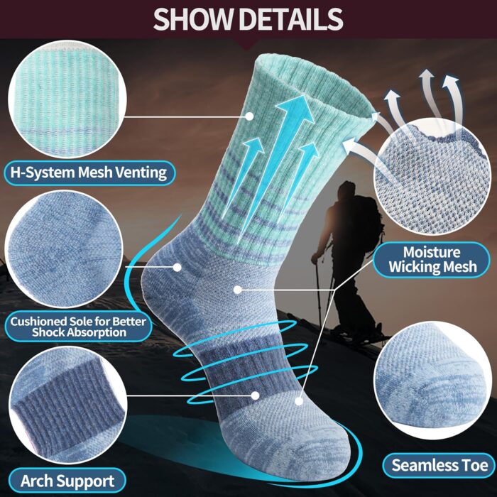 Anlisim Merino Wool Hiking Socks for Women Thermal Winter Warm Boot Work Cushion Socks 5 Pairs - Image 3