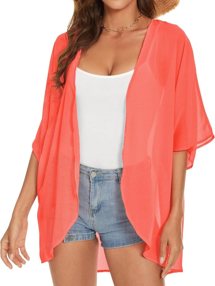 Womens Kimono Beach Cover Up Chiffon Cardigan Floral Tops Loose Capes
