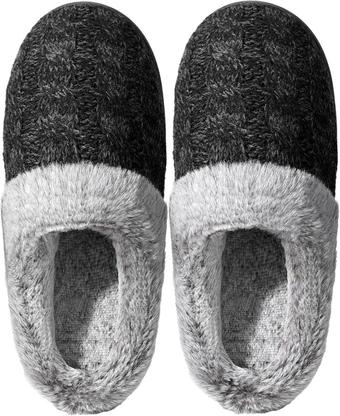 shoeslocker Womens Memory Foam Fuzzy Slippers Knitted House Slippers for Women Comfy Slip-On Warm House Shoes - Image 6