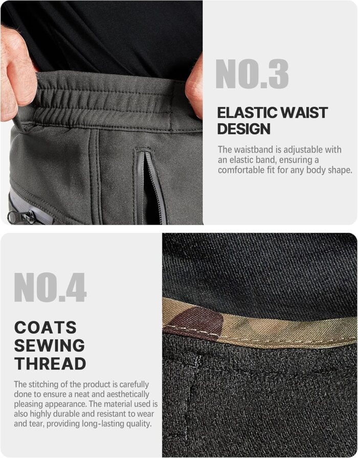 FREE SOLDIER Men's Outdoor Softshell Fleece Lined Cargo Pants Snow Ski Hiking Pants with Belt - Image 7