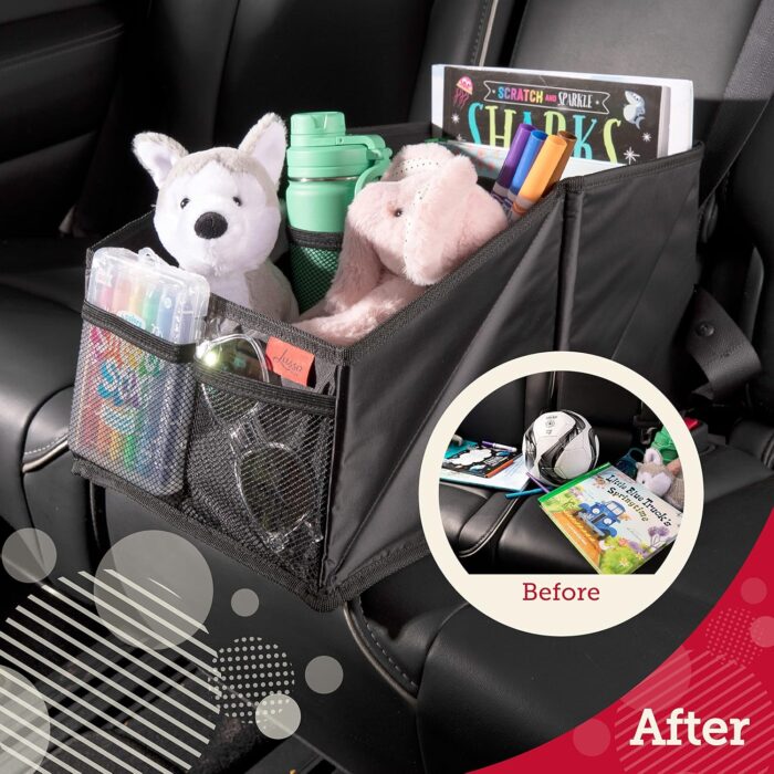 Lusso Gear Car Seat Organizer with Cup Holders for Front, Back, Passenger Seats, Truck and Van, 9 Auto Storage Compartments for Travel Organization of Trunk, Seats, Mobile Office (Gray) - Image 6