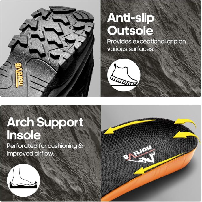NORTIV 8 Men's Waterproof Hiking Shoes Non-Slip Trekking Trail Shoes Lightweight Durable Outdoor Work Shoes Bluff - Image 5