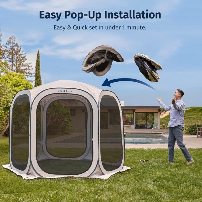 EAST OAK Screen House Tent Pop-Up, Portable Screen Room Canopy Instant Screen Tent 10 x 10 FT with Carry Bag for Patio, Backyard, Deck & Outdoor Activities, Beige - Image 2