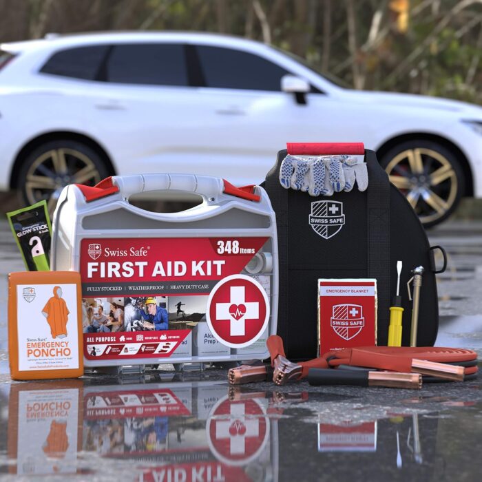 Swiss Safe 2-in-1 Survival Car Emergency Kit for Vehicles - Compact & Portable Car Safety Kit w/Travel Bag + Bonus Car First Aid Kit (378 Piece) - 12-Foot Jumper Cables - Auto Essentials - Image 7