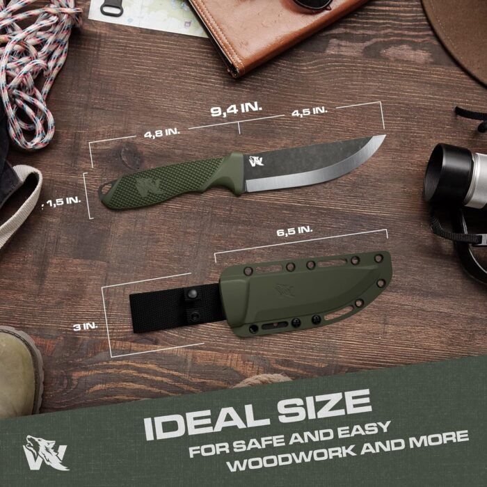 W-SCANDI Full Tang Survival Knife with Sheath - Stylish Tactical Fixed Blade - Made of D2 Steel - Bushcraft and Camping Knife Survival - Perfect EDC Hunting Knife with TPE Handle - Image 5