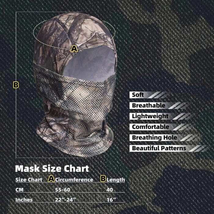 Camo Balaclava Face Mask with Mesh Breathable Holes for Man and Women-Huning Fishing Sking Windproof UV Protection - Image 4