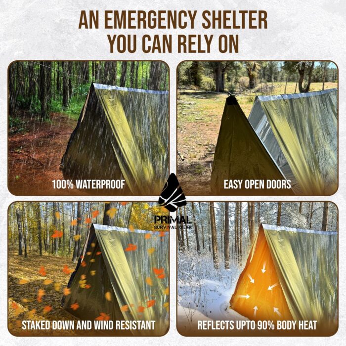 Orange Polyester Survival Tent with Doors - Compact, Durable, All-Season Shelter for Camping, Hiking, and Emergency Preparedness - Image 4