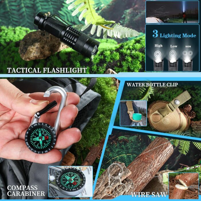 Survival Kits 37 in 1, Gifts for Men Dad Husband Valentine's Day, Emergency Survival Gear and Equipment, Camping Hiking Outdoor Adventure Cool Gadgets, Stocking Stuffers - Image 4