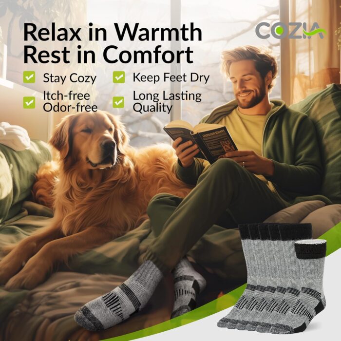 COZIA Merino Wool Socks for Men and Women Warm thermal Boot Hiking Socks 3 Pairs - Image 5