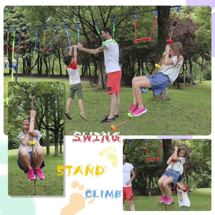 Rainbow Craft Colorful Climbing Rope - 6.5ft with 5 Knotted Foot - Kids Ninja Rope for Ninja Warrior Slackline Obstacle Course Accessories Kids Swing Set Backyard Play - Image 7