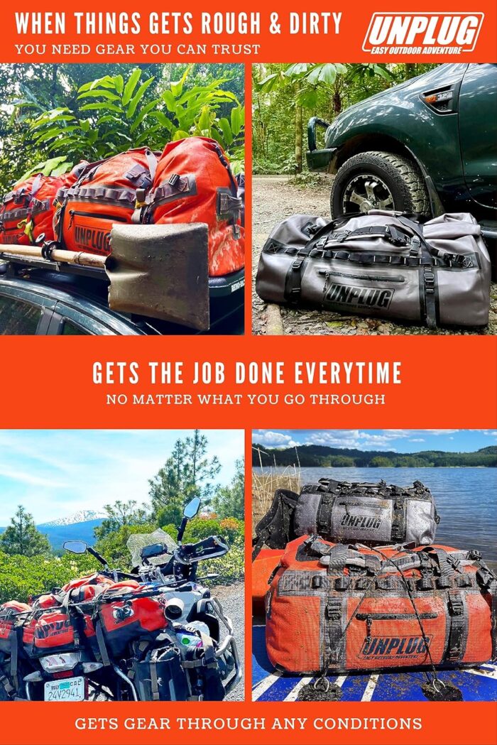 UNPLUG Ultimate Adventure Bag | 1680D Heavy Duty Waterproof Bag | Large Travel Duffle Bag which can be Used for Camping, Motorcycling, Boating, or Hunting - Image 7