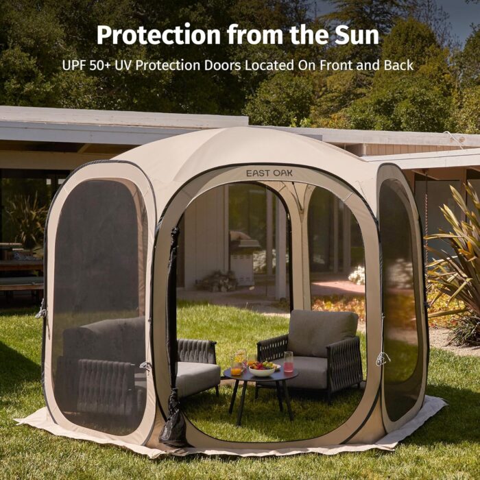 EAST OAK Screen House Tent Pop-Up, Portable Screen Room Canopy Instant Screen Tent 10 x 10 FT with Carry Bag for Patio, Backyard, Deck & Outdoor Activities, Beige - Image 9