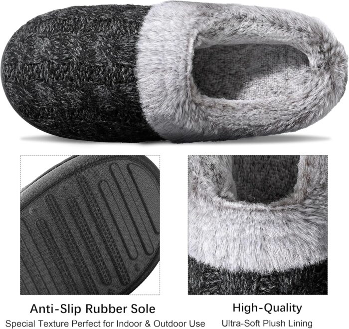 shoeslocker Womens Memory Foam Fuzzy Slippers Knitted House Slippers for Women Comfy Slip-On Warm House Shoes - Image 3