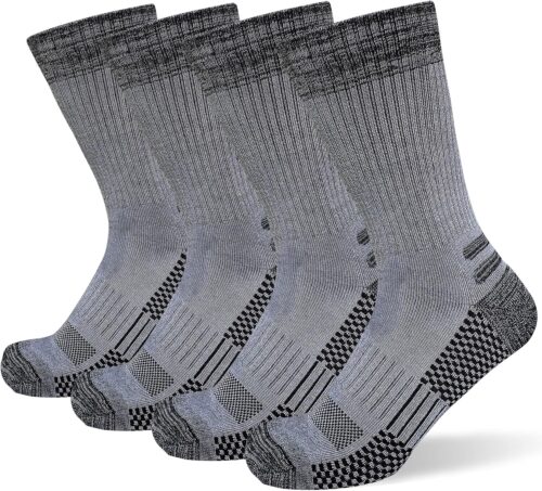 Men's Crew Work Boot Socks Thick Cushioned Moisture Wicking Hiking Sock 4 Pairs