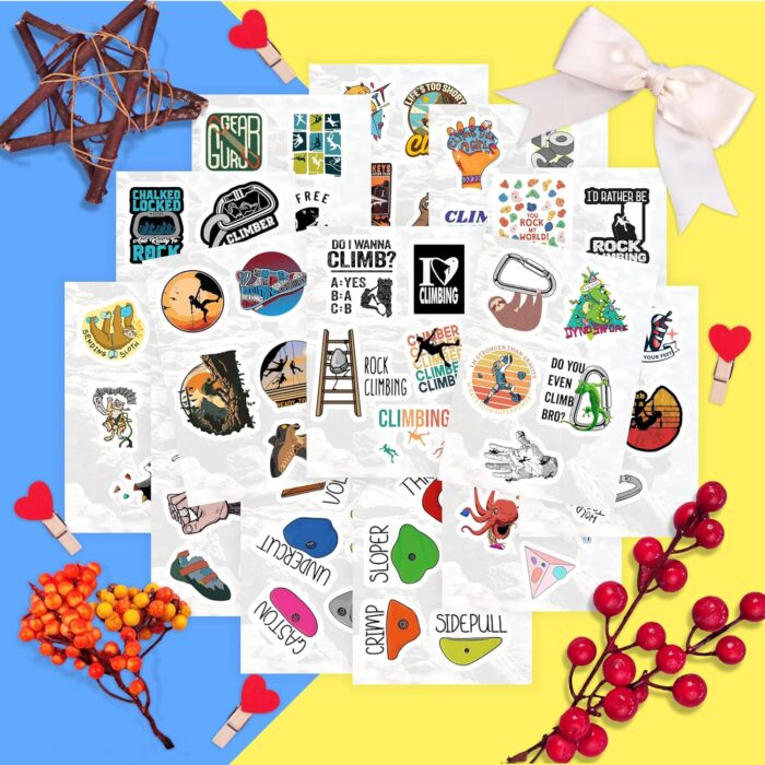 BulbaCraft Rock Climbing Stickers for Water Bottle and Laptop - Rock Climbing Party Favors & Decorations, Waterproof Vinyl Decals, Adventure and Sport Stickers, Gifts for Women & Men - Image 7