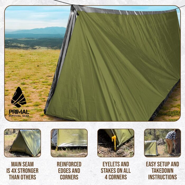 Orange Polyester Survival Tent with Doors - Compact, Durable, All-Season Shelter for Camping, Hiking, and Emergency Preparedness - Image 5