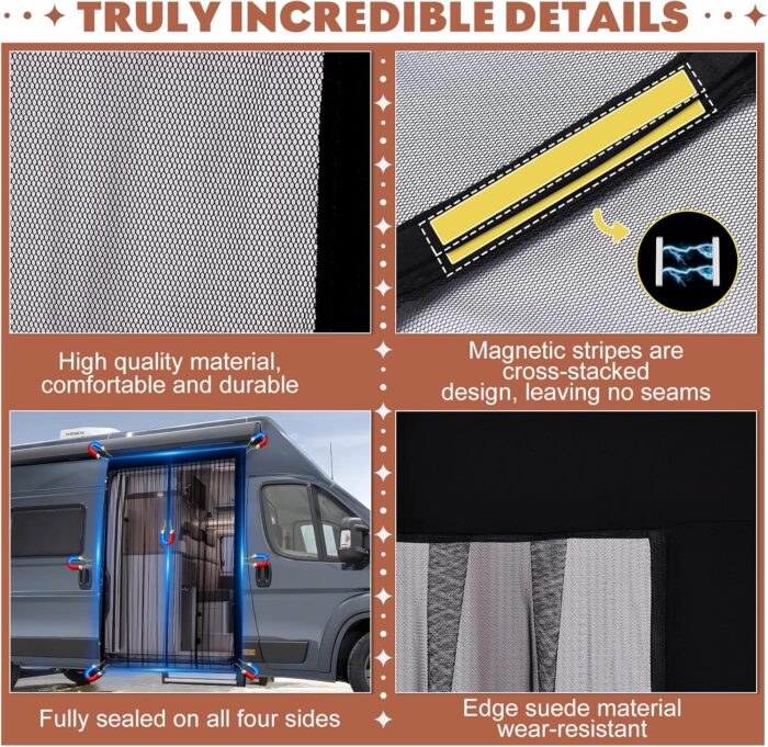 XCBYT Van Bug Screen Van Life Essentials Universal Size Car Window Covers with Magnetic Closure Car Window Screen for Mid/High Mercedes Sprinter and Other Camping Caravan Sliding Doors (Large) - Image 7