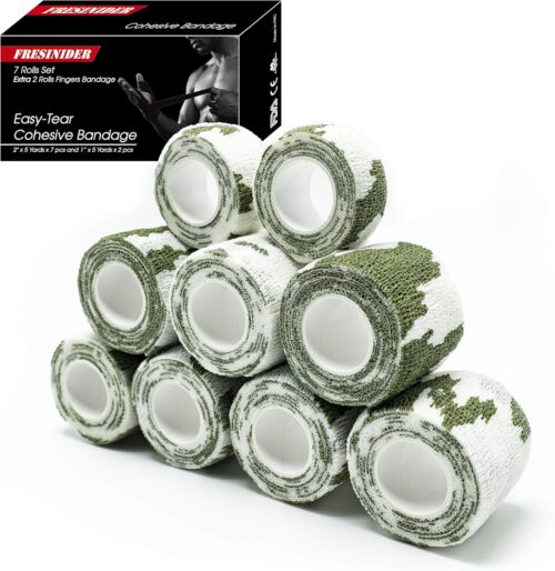 9 Rolls Self Adhesive Wrap Athletic Tape Gauze, Breathable Elastic Cohesive Bandage for Sports Injury & Pet (7 Pcs 2" x 5 Yards + 2 Pcs 1" X 5 Yards) (Snow Camo)