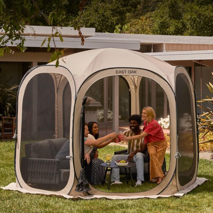 EAST OAK Screen House Tent Pop-Up, Portable Screen Room Canopy Instant Screen Tent 10 x 10 FT with Carry Bag for Patio, Backyard, Deck & Outdoor Activities, Beige - Image 6