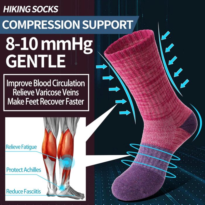 Anlisim Merino Wool Hiking Socks for Women Thermal Winter Warm Boot Work Cushion Socks 5 Pairs - Image 4