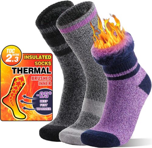 MOGGEI 3 Pairs Thermal Winter Socks for Women & Men Thick Extra Warm Insulated Ski Boot Socks for Cold Weather