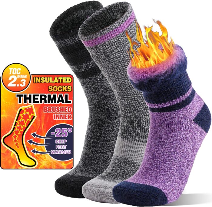 MOGGEI 3 Pairs Thermal Winter Socks for Women & Men Thick Extra Warm Insulated Ski Boot Socks for Cold Weather