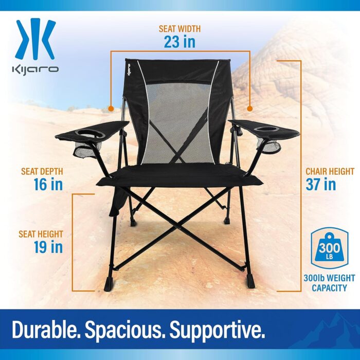 Kijaro Foldable Camping Chair, Vik Black, Polyester, Mesh, Steel, Portable, Durable, Unisex - Image 3