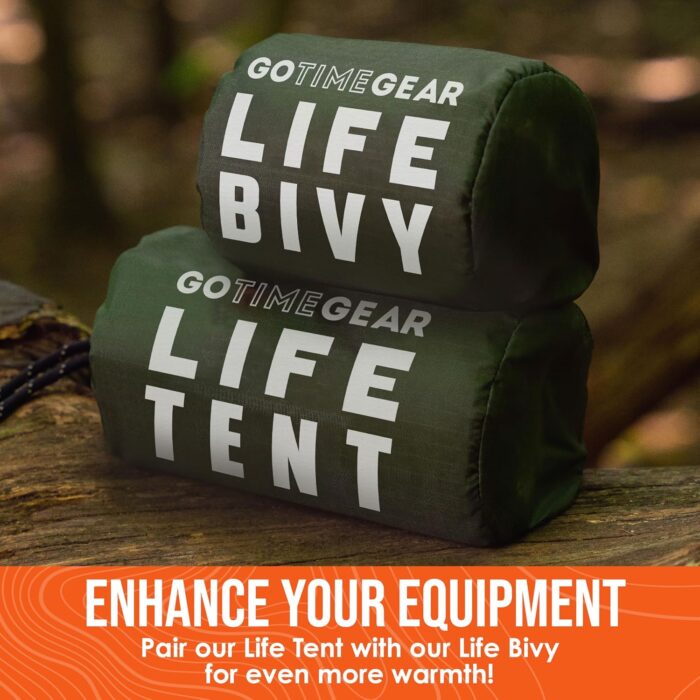 Go Time Gear Survival Life Tent • 2 Person Mylar Emergency Shelter Tube Tent + Paracord • All-Weather Protection for Camping, Hiking, & Survival Kits • Includes Emergency Whistle - Image 8