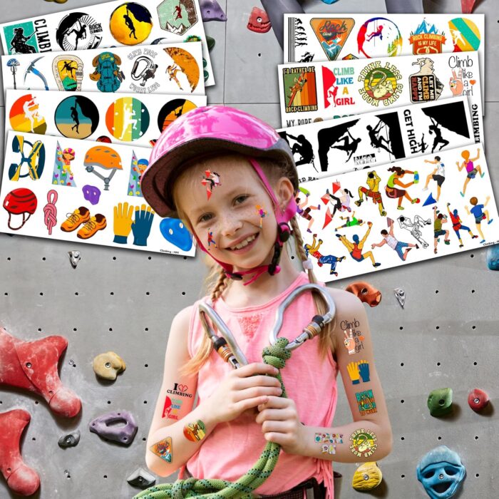 96PCS Rock Climbing Temporary Tattoos Birthday Party Decorations Favors Supplies Decor Outdoor Extreme Sports Mountain Climb Tattoo Gifts Stickers For Climbers Kids Boys Girls School Prizes Carnival - Image 2
