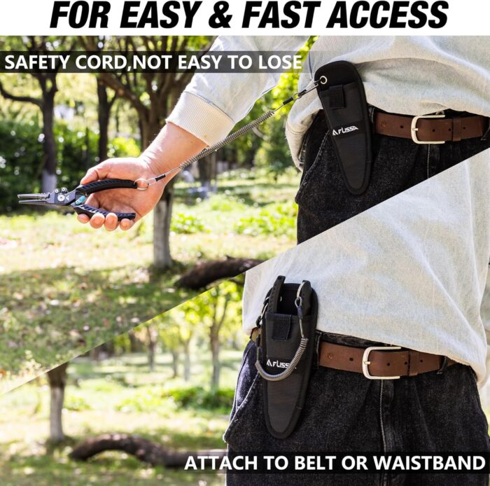 FLISSA 7-1/2 Inch Fishing Pliers, Safety Lock Design Fish Pliers Saltwater with TPR Handle, Stainless Steel hook remover with Braid Cutters, Sheath and Lanyard, Fishing Tool Gifts for Men - Image 8