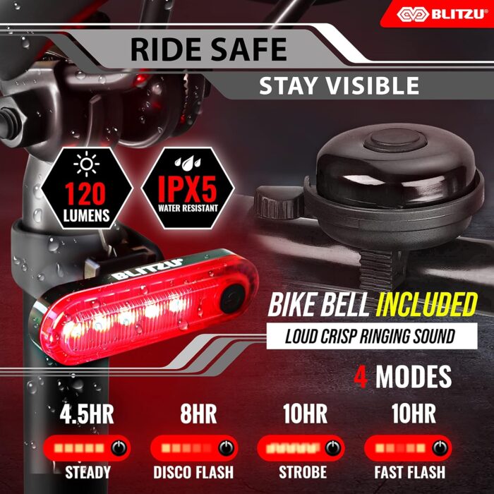 BLITZU Bike Lights, Super Bright Bicycle USB-C Rechargeable Headlight, Taillight & Bike Set, Waterproof Safety Front & Rear Back light for Night Riding, Easy to Install for Men Women Kids Road Cycling - Image 4