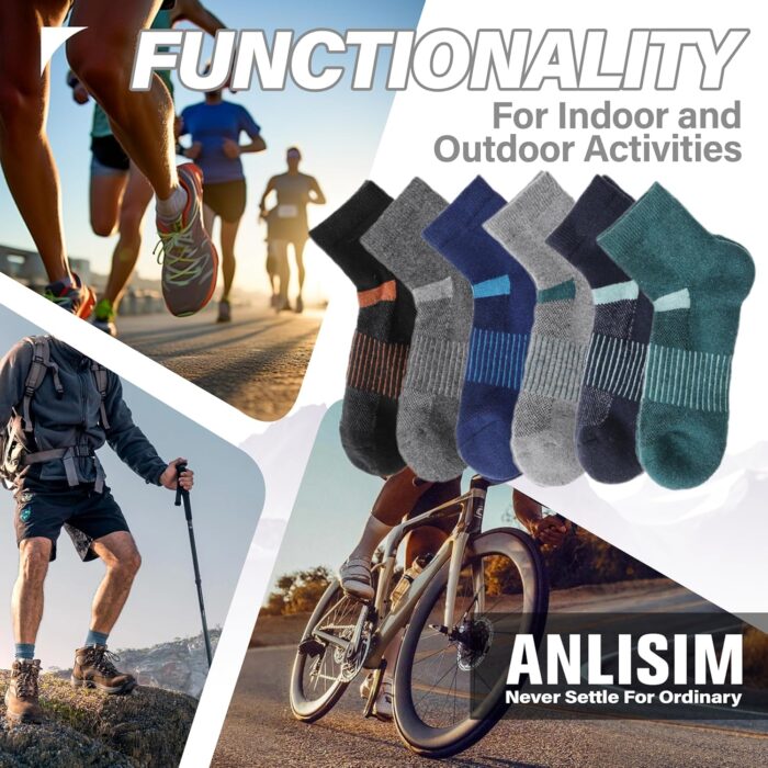 6 Pairs Merino Wool Ankle Running Hiking Socks Compression Support Breathable Thick Cushion No Show Socks for Women Men - Image 6