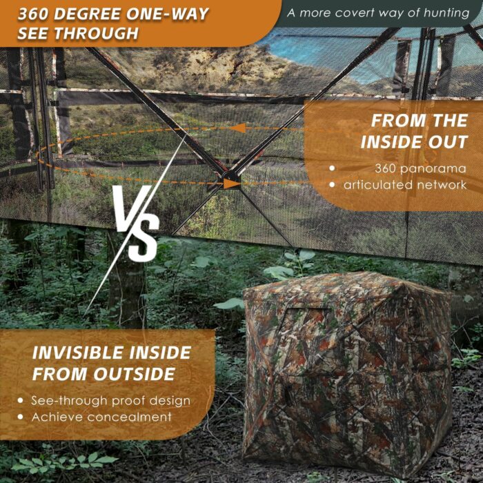Hunting Blind with Floor Mat, 360 Degree See Through Ground Blind with Carrying Bag, 2/3/4 Person Pop Up Camouflage Tent Portable Concealed Shelter - Image 2