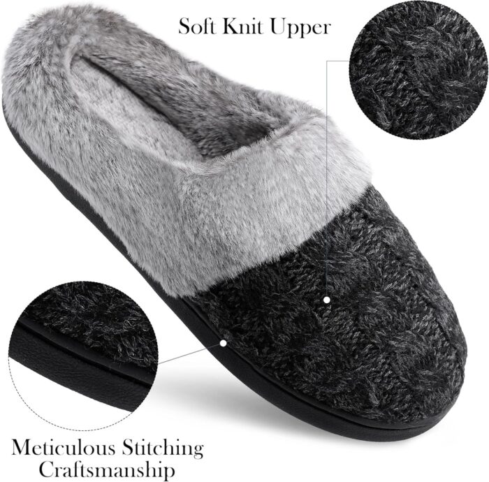 shoeslocker Womens Memory Foam Fuzzy Slippers Knitted House Slippers for Women Comfy Slip-On Warm House Shoes - Image 2