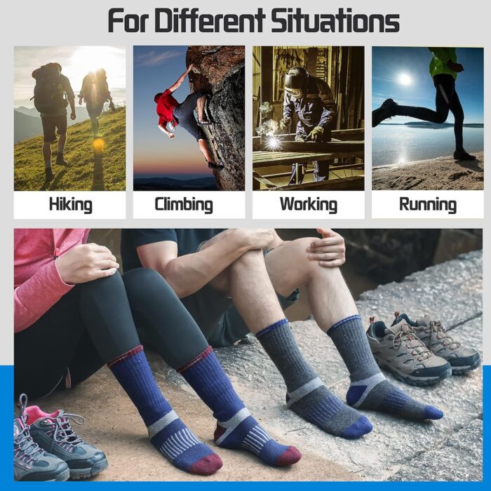 5 Pairs Merino Wool Hiking Socks Warm Thermal Winter Cozy Cushioned Moisture Wicking Socks for Women & Men - Image 6