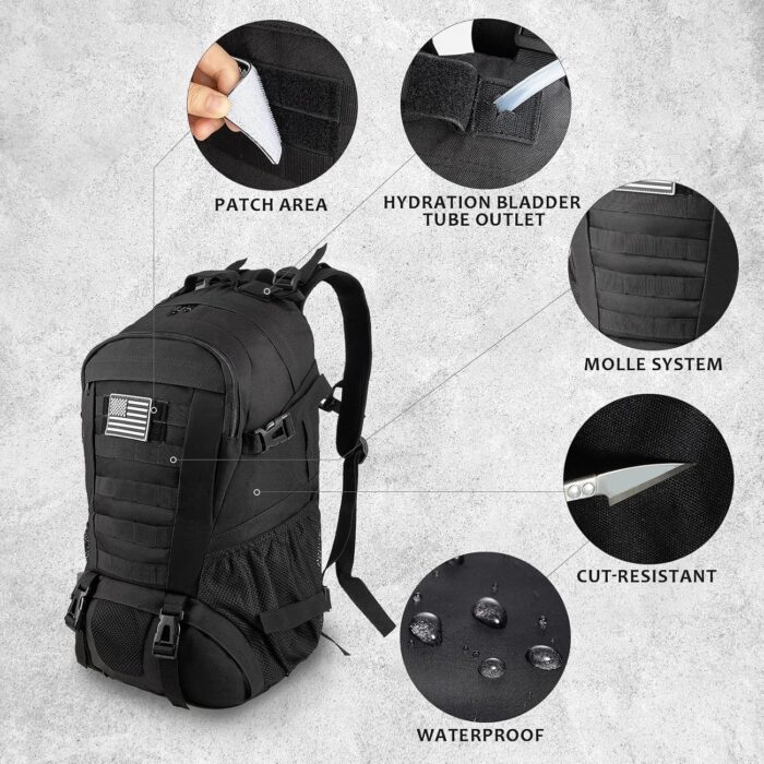 Jueachy Tactical Backpack for Men Hiking Day Pack Molle Military Rucksack Waterproof 30L EDC Bag with USA Flag Patch - Image 4