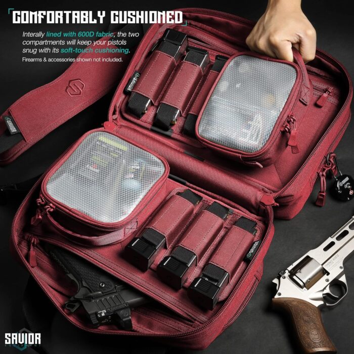 Savior Equipment Specialist Series Mini Range Bag Tactical Dual Pistol Handgun Revolver Hunting Bag Gun Carrying Case, X-Large Compartments w/Lockable Zippers, Deluxe Padded Shoulder Strap Included - Image 3