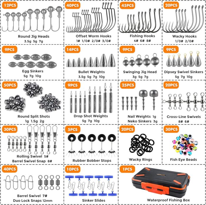 PLUSINNO 264/397pcs Fishing Accessories Kit, Organized Fishing Tackle Box with Tackle Included, Fishing Hooks, Fishing Weights Sinkers, Swivels, Beads, Fishing Gear Set Equipment for Bass Trout - Image 6