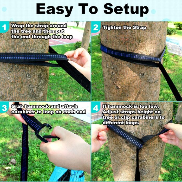 SZHLUX Camping Hammock Double & Single Portable Hammocks with 2 Tree Straps and Attached Carry Bag,Great for Outdoor,Indoor,Beach,Camping,Light Grey / Sky Blue - Image 5