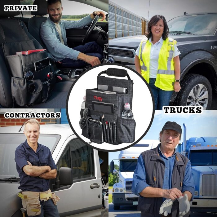 Tidify Car Front Seat Organizer [2023 UPDATED] with Dedicated Tablet and Laptop Storage Stabilizing Side Straps Soft Adjustable Shoulder Strap and Hardened Buckles Your Office Away from Office - Image 3